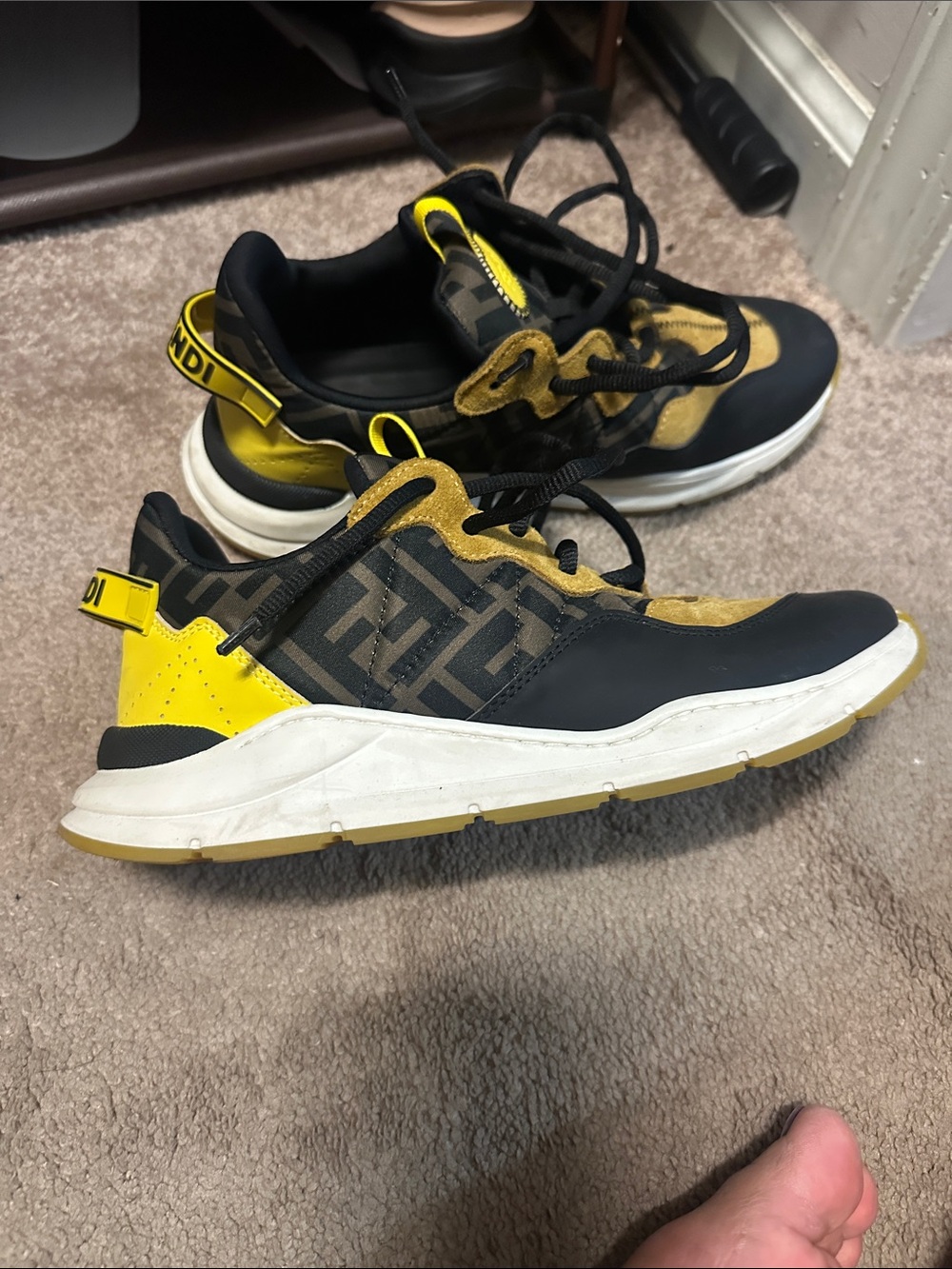 Fendi Black and Yellow Low-Top Logo-Panel Sneakers